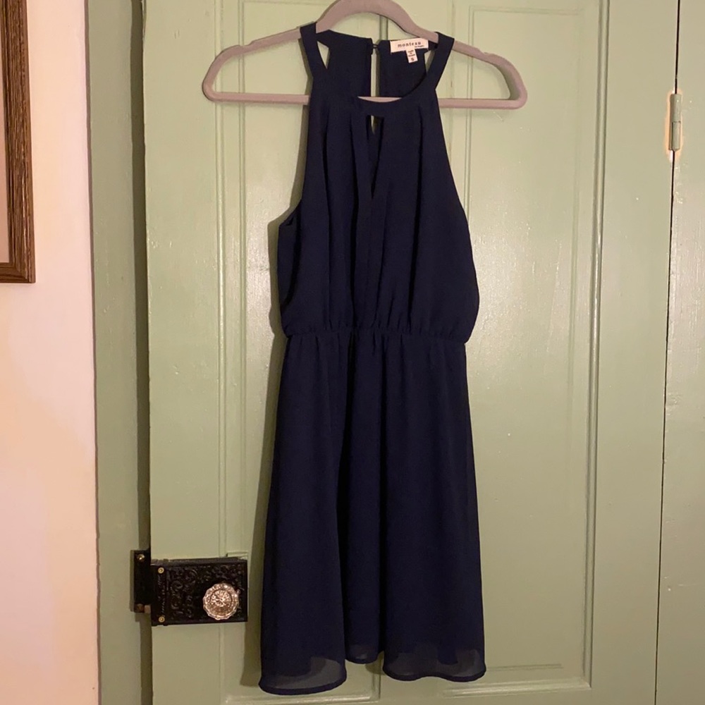 Navy Blue Small Keyhole Neckline Dress